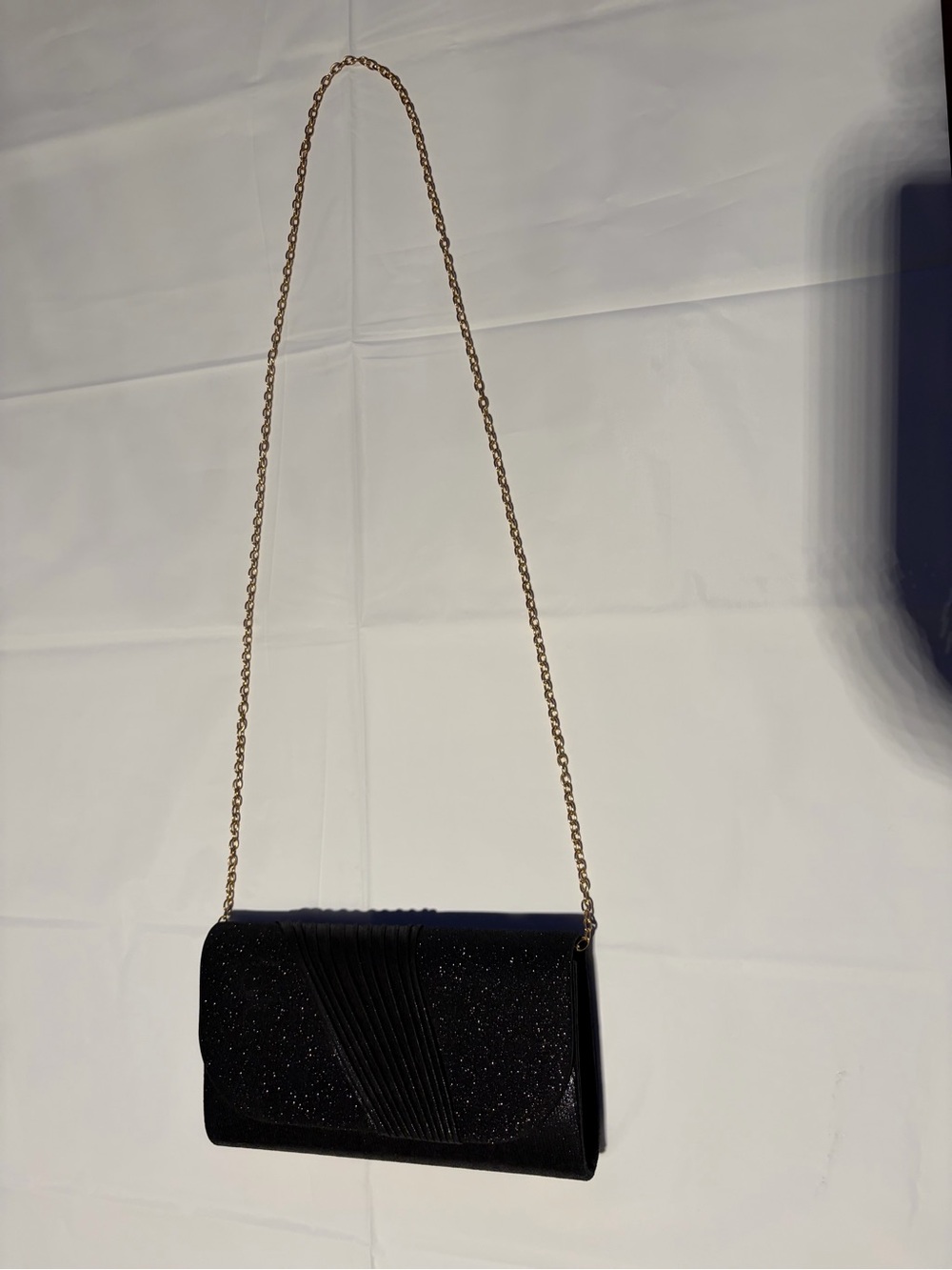 Black Glitter Evening Clutch with Gold Chain Strap